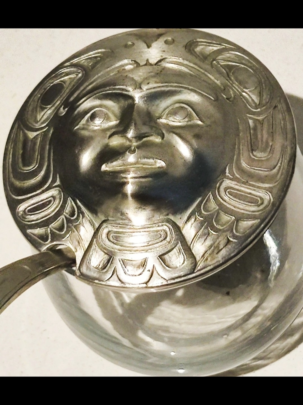 BOMA Pewter and glass Trinket Box featuring a Native Northwest Coast "Moon Face"